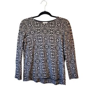 J. Jill Black & White Jacquard Knit Blouse Women's Size XSP